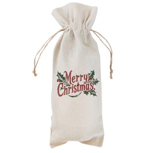 'Merry Christmas' Holly Wine Bag