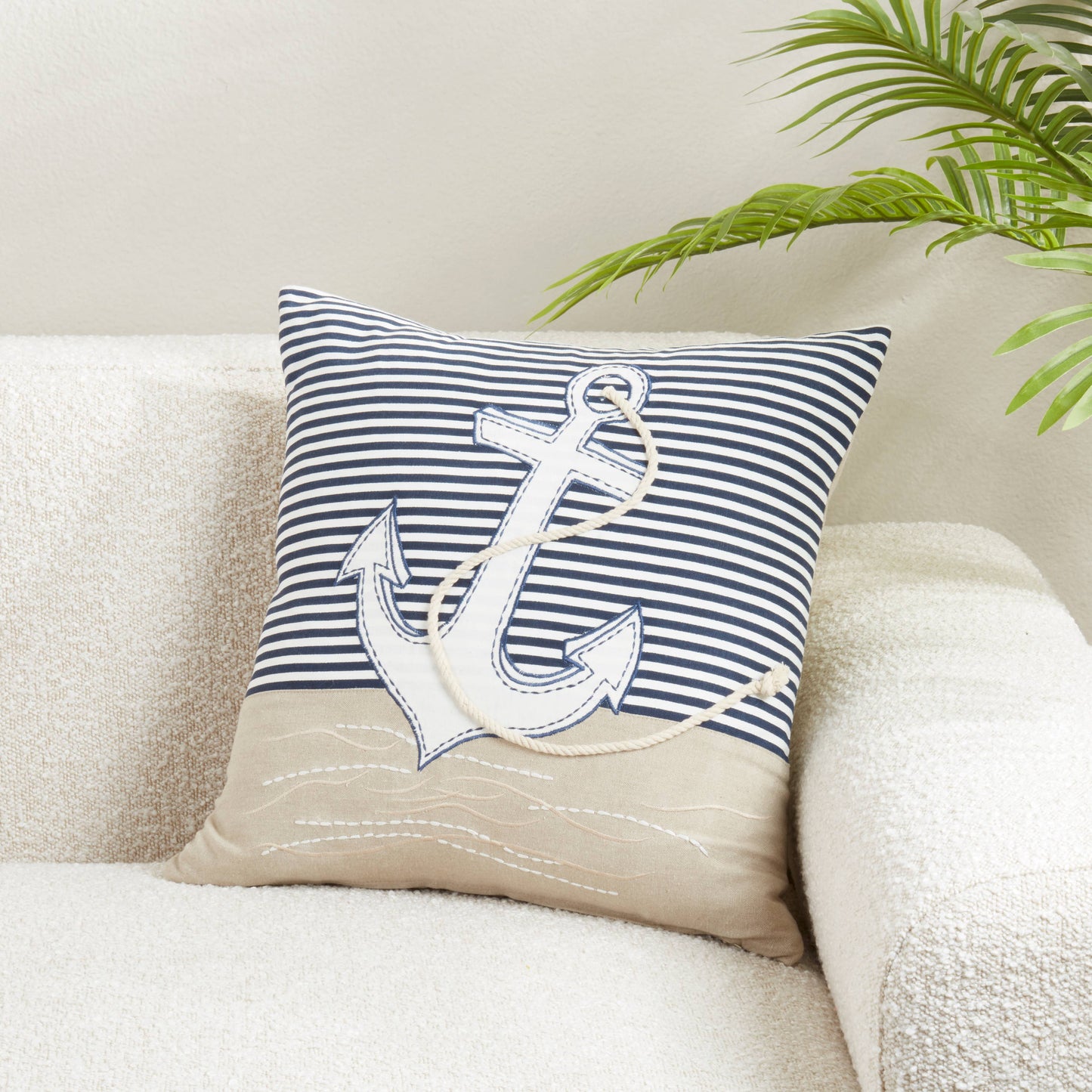 Coastal Embroidered Anchor Pillow