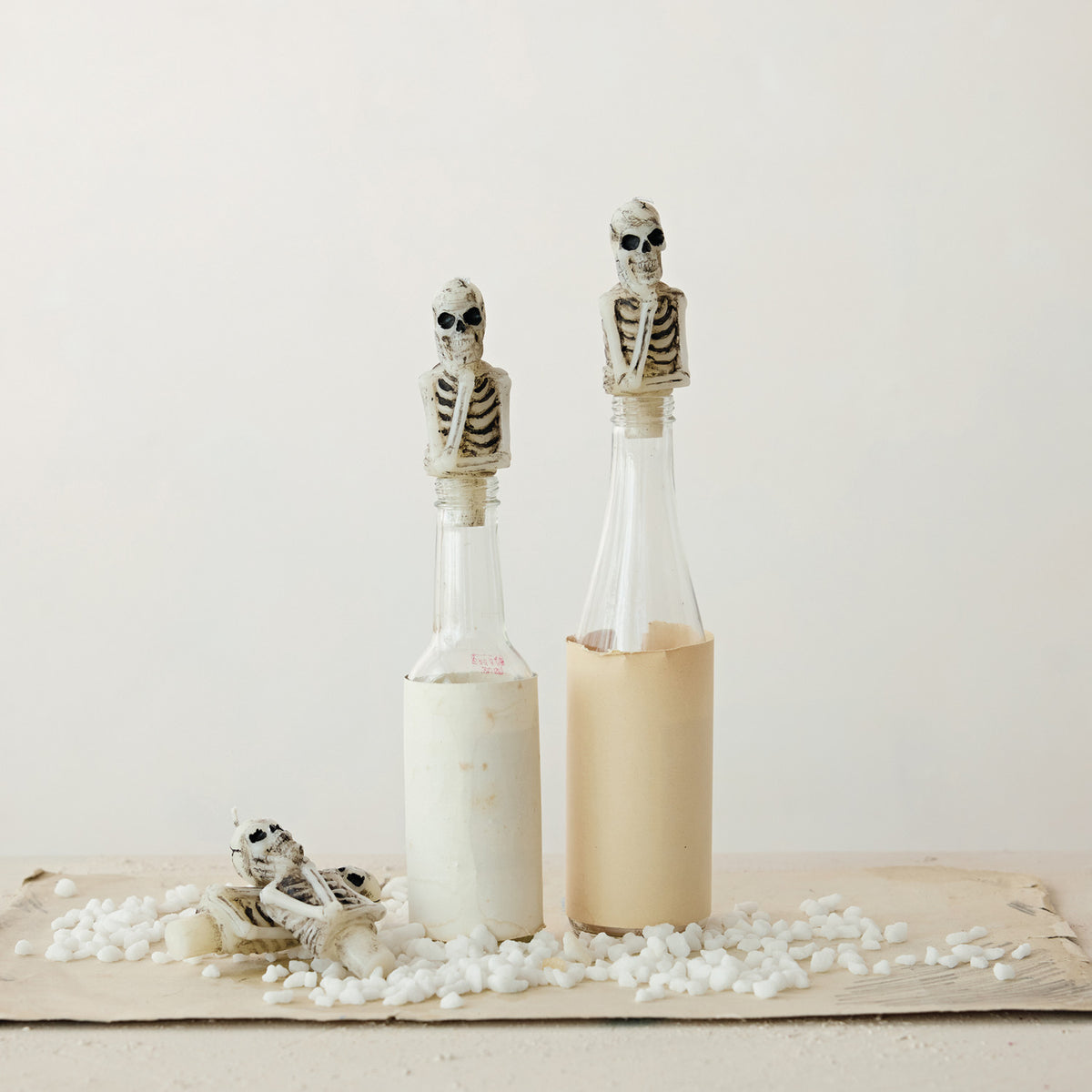 Skeleton Bottle Taper Candles, Set/ 4