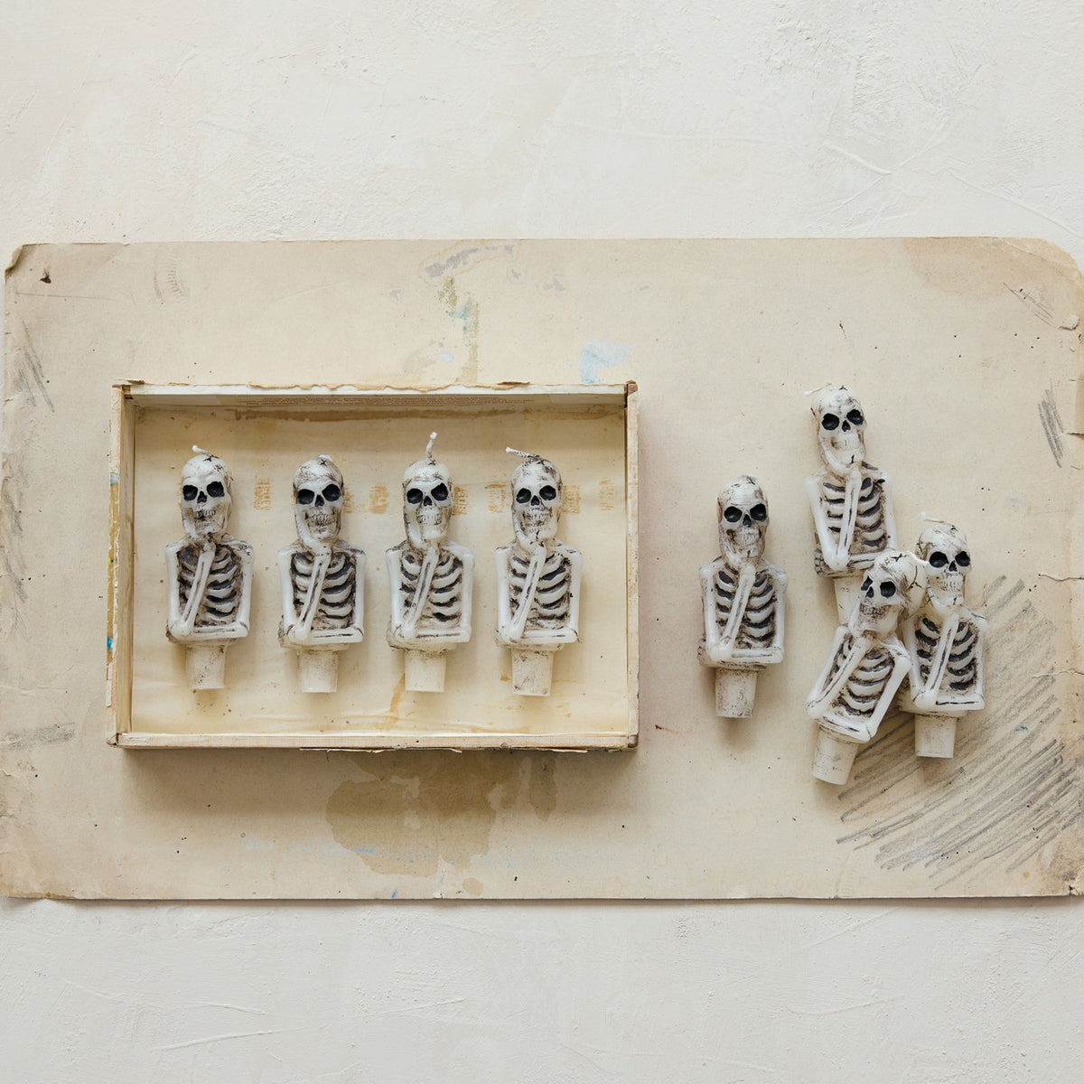 Skeleton Bottle Taper Candles, Set/ 4