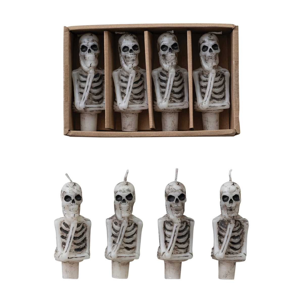 Skeleton Bottle Taper Candles, Set/ 4
