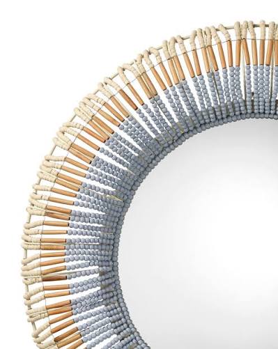 Wood bead Mirror - blue,tan,cream
