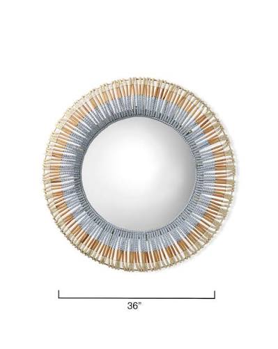 Wood bead Mirror - blue,tan,cream