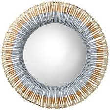 Wood bead Mirror - blue,tan,cream