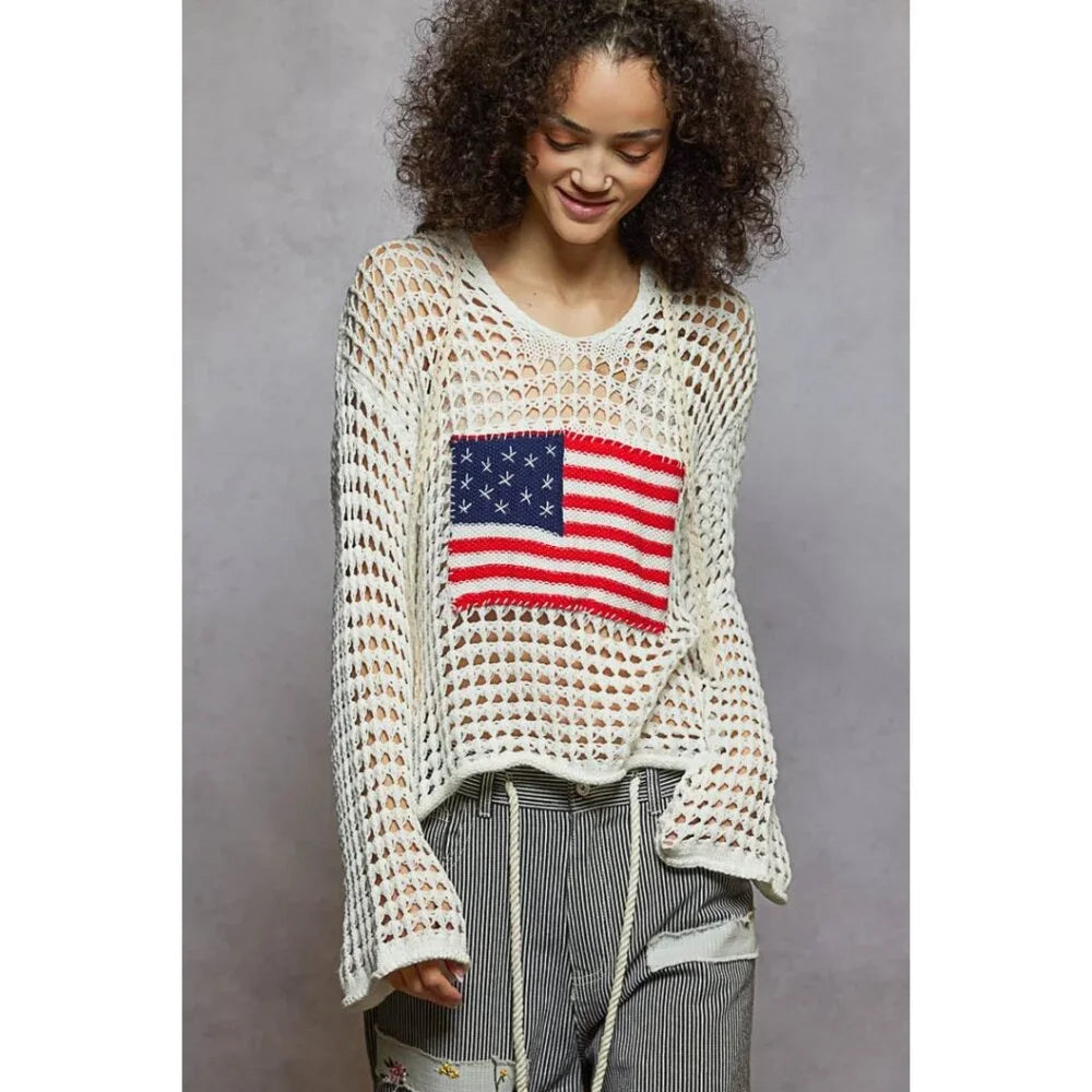 Long Sleeve American Flag Hoodie