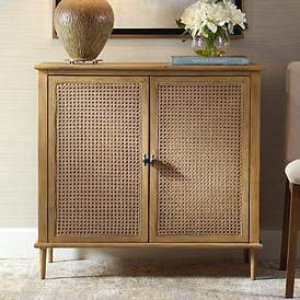 Mango Wood Cabinet W/ Woven Door