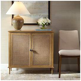 Mango Wood Cabinet W/ Woven Door