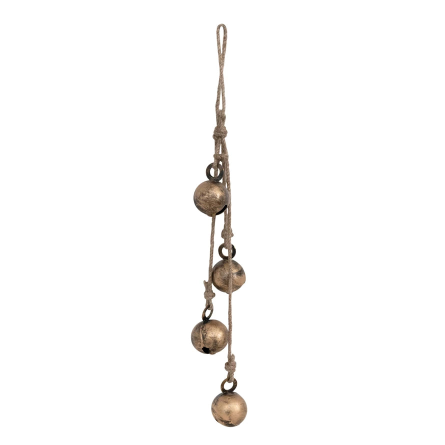 Antique Brass Jingle Bells on Jute Rope