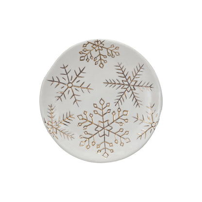 Round Plate w/ Gold Snowflakes