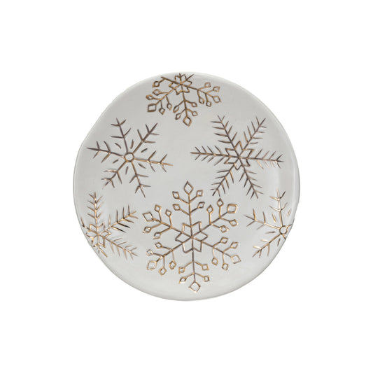 Round Plate w/ Gold Snowflakes