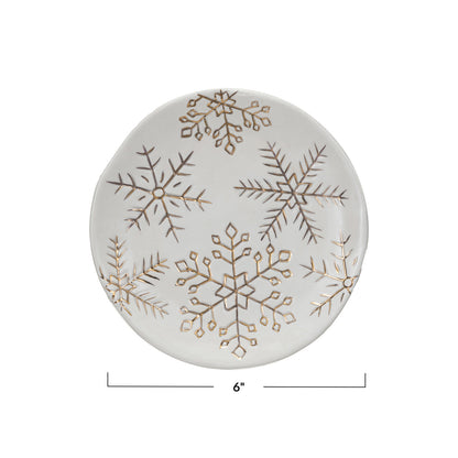 Round Plate w/ Gold Snowflakes