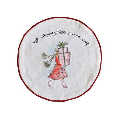 Round Printed Cotton Pillow - "It's Christmas Time In The City"