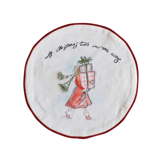 Round Printed Cotton Pillow - "It's Christmas Time In The City"