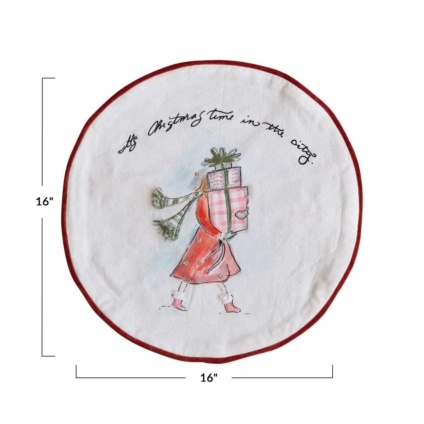 Round Printed Cotton Pillow - "It's Christmas Time In The City"