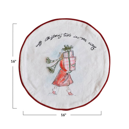 Round Printed Cotton Pillow - "It's Christmas Time In The City"