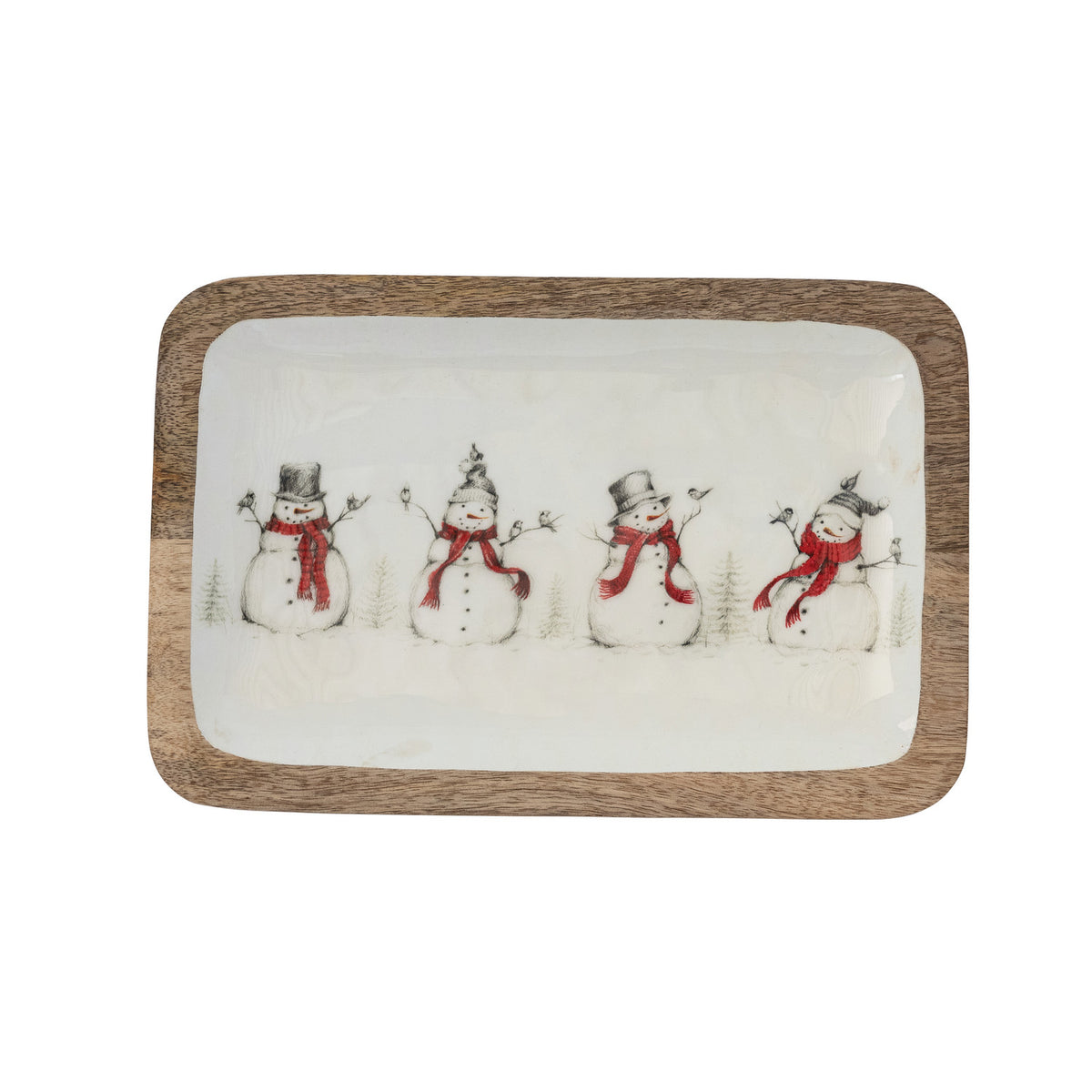 Snowman Enamel Wood Tray