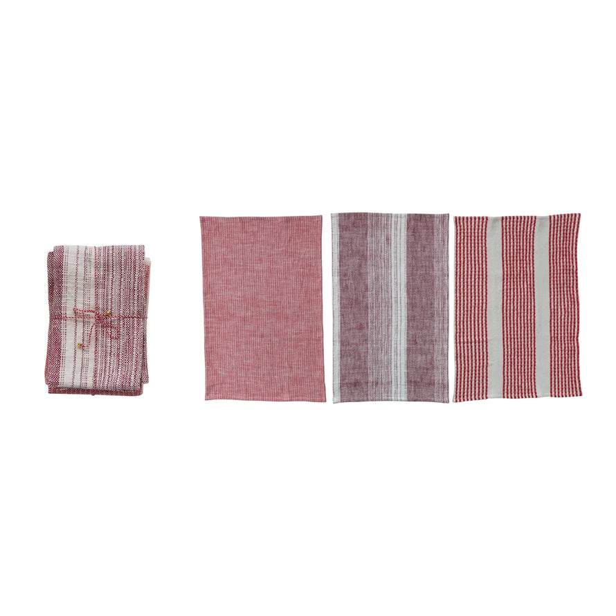 Woven Tea Towels with Patterns, Set of 3