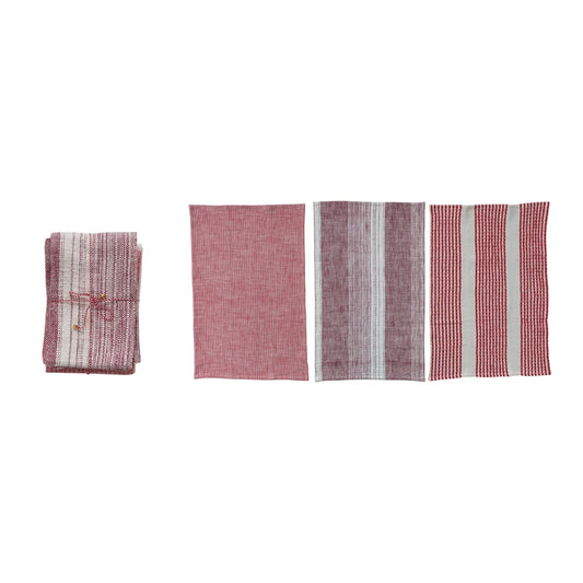 Woven Tea Towels with Patterns, Set of 3