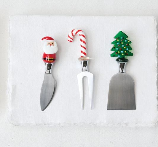 Hand-Blown Glass Holiday Cheese Knife Set