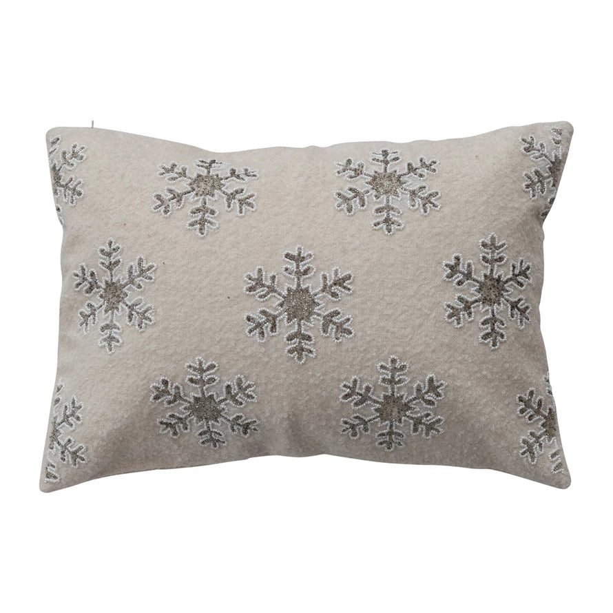 Lumbar Pillow with Beaded Snowflakes