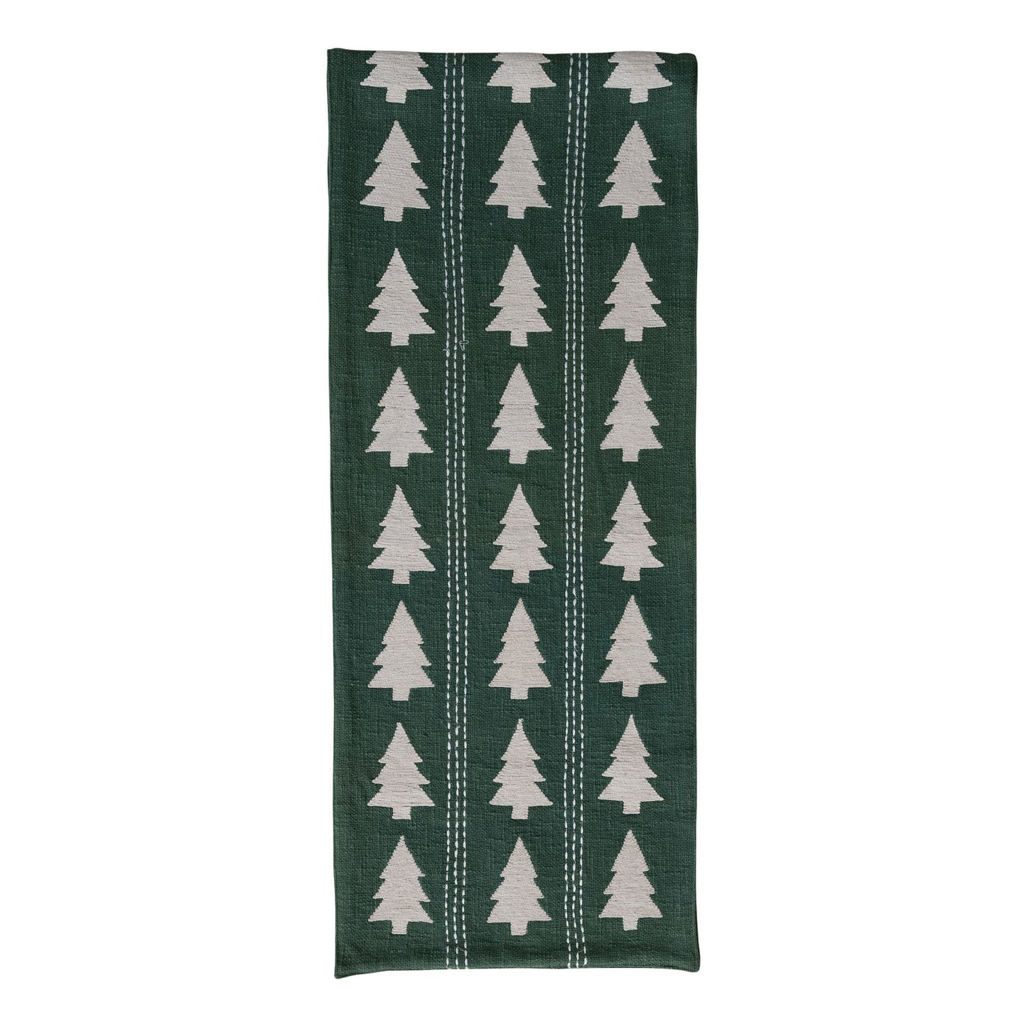 Green Table Runner with Trees Pattern