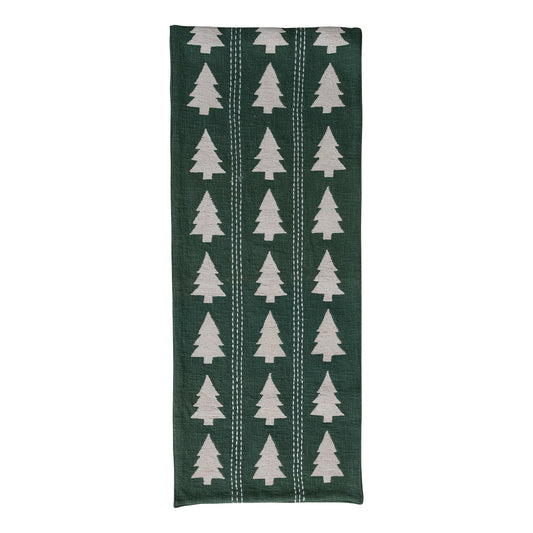 Green Table Runner with Trees Pattern