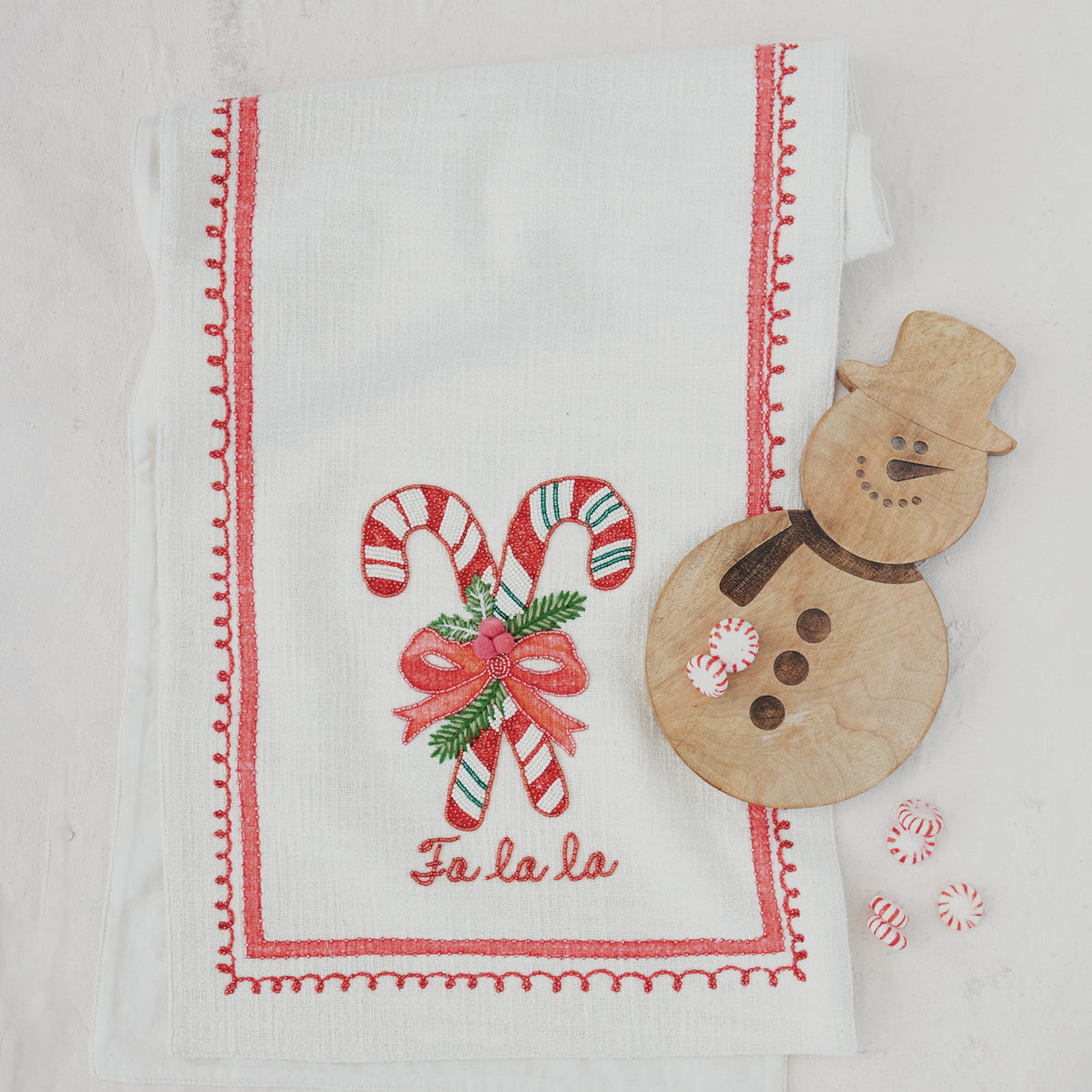 Table Runner w/ Embroidered Candy Canes