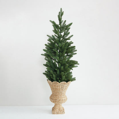 Hand-Woven Rattan Scalloped Planter