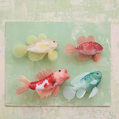 Fish Ornament w/ Glitter, Sequins, Beads, 4 Styles