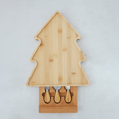 Tree Serving Board w/ Cheese Knives, Set