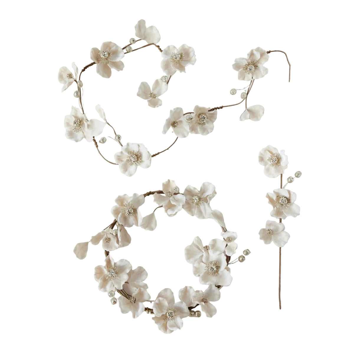 Magnolia Flower Garland with Glitter & Jewels