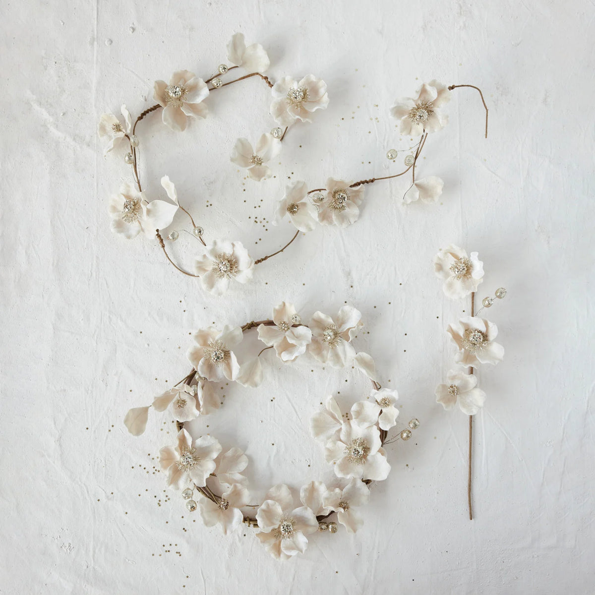 Magnolia Flower Garland with Glitter & Jewels